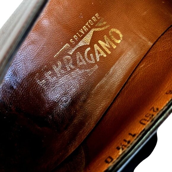 Vintage 1980s Ferragamo Men’s Brown Leather Penny Loafers Made in Italy 11.5D - Picture 12 of 13